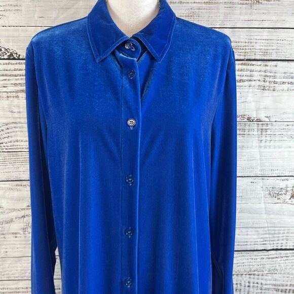 Soft Surroundings Blouse size Large Royal Blue Velveteen Stretch Comfy Casual - Picture 6 of 13